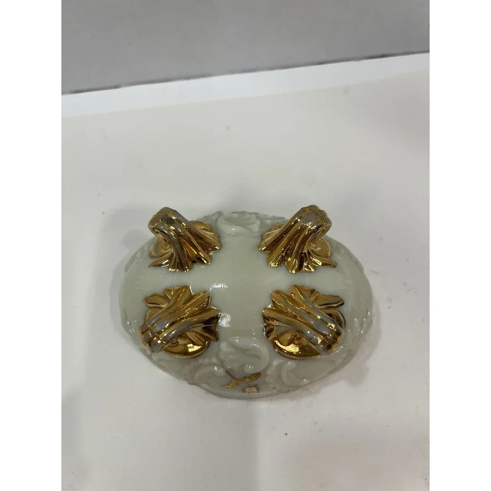 Antique Northwood Louis XV Custard Glass Footed Berry/Nut Bowl, 1898-1899 Gilded